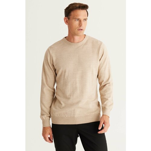 ALTINYILDIZ CLASSICS Men's Beige Standard Fit Normal Cut, Crew Neck Knitwear Sweater. Slike