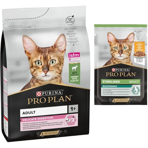 Pro Plan suha mačja hrana + 6 x 85 g mokre hrane gratis! - Adult Delicate Digestion bogata z jagnjetino (3 kg) + Pi&scaron;čanec (6 x 85 g) Cijene