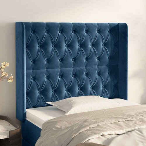  Vzglavje z u&amp;scaron;esi temno modro 103x16x118/128 cm žamet, (20793145) Slike
