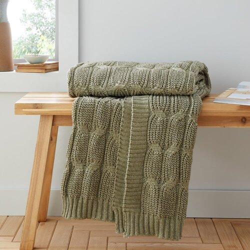 Catherine Lansfield Zelena pletena odeja 130x170 cm Chunky Marl Knit – Cene