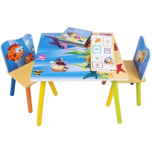 Kinder Home Dečiji drveni sto i stolice sa morskim životinjama Slike