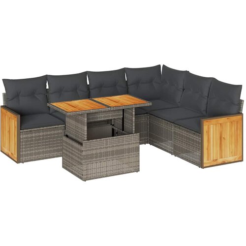  7-dijelni set vrtnih sofa poliratan i bagrem s jastucima Slike