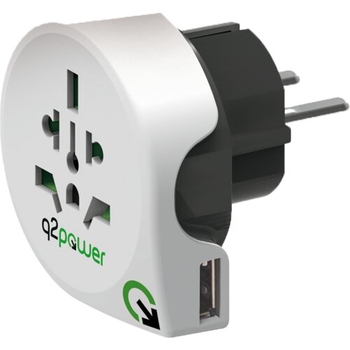 Q2power Adapter, putni, univerzalni sa USB-om &amp;ndash; WORLD TO EUROPE USB Slike