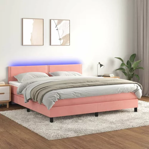  Box spring postelja z vzmetnico LED roza 160x200 cm žamet, (20894840)