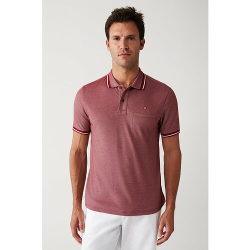 Avva Men's Burgundy Roll Up Collar Standard Fit Normal Cut 2 Buttons Polo Neck T-shirt with Pocket Slike