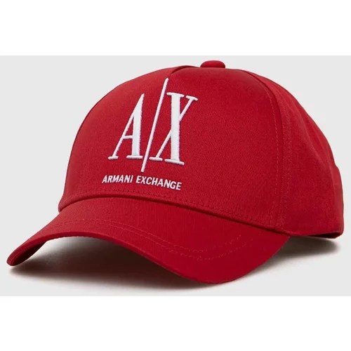Armani Exchange Bombažna kapa rdeča barva