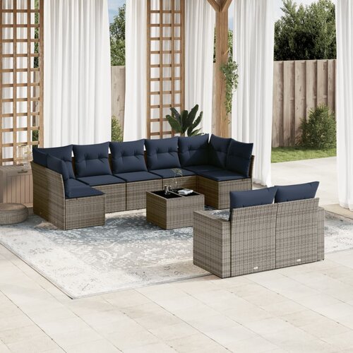 vidaXL 10-dijelni set vrtnih sofa od poliratana s jastucima sivi Cijene