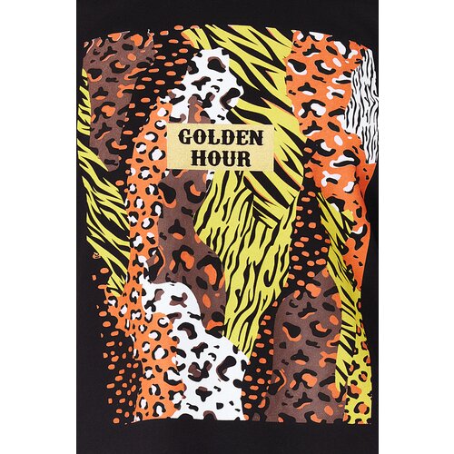 Trendyol Black Printed 100% Cotton Oversize/Wide Knit T-Shirt Cene