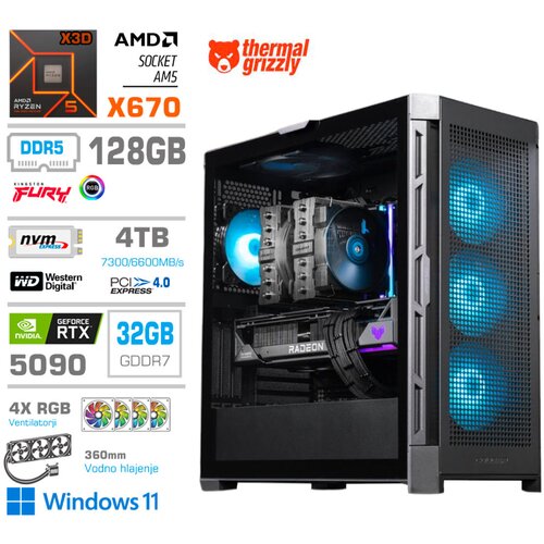 MEGA Računalnik TWR S11 R9-9950X3D/RTX5090/128GB-DDR5/4TB-4.0/1050W/Win11Home/črna RGB, (5000130855) Cene