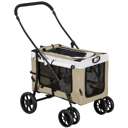 Nesta Zložljiv voziček za hi&scaron;ne ljubljenčke, za pse in mačke, snemljiva torba, zavore, 4 kolesa, 600D Oxford, kaki, 81x58x97,5 cm, (5000493063) Cene