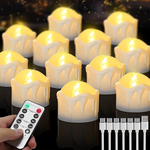 DAPHOMEU 12x polnilne LED čajne svečke z daljincem in časovnikom Slike