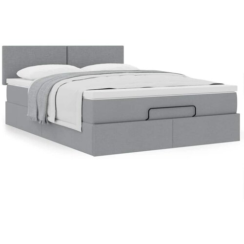 VidaXL Otomanska postelja z vzmetnico siv 140x190 cm blago Slike