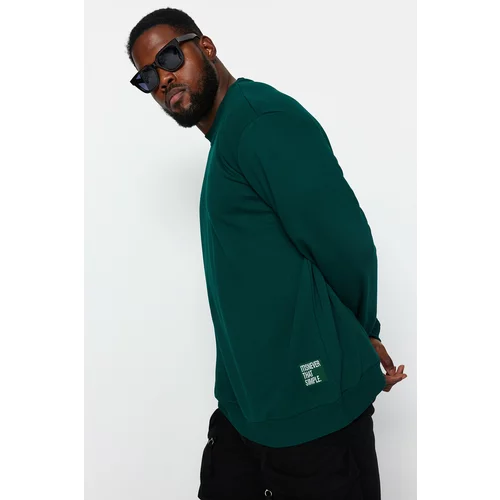 Trendyol Emerald Men's Plus Size Regular/Regular Cut, Comfortable with Labels, Cotton Sweatshirt.