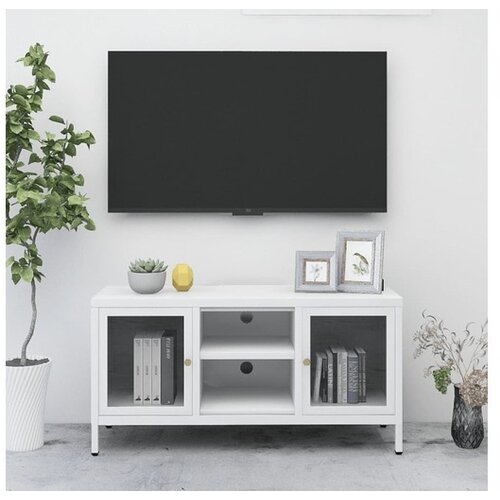  TV omarica bela 105x35x52 cm jeklo in steklo Cene