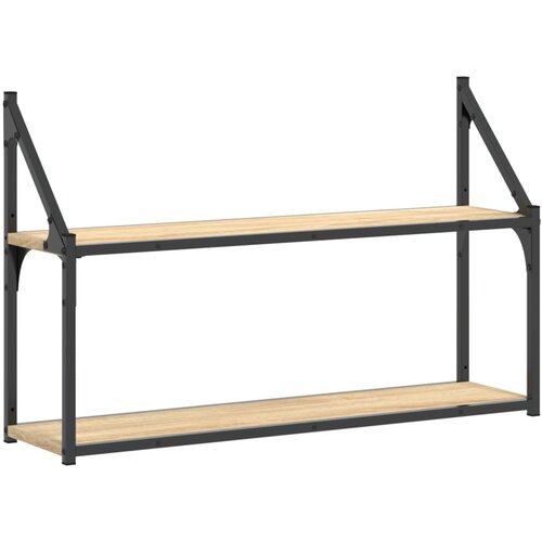  Zidne police 2 razine boja hrasta 80x21x51 cm konstruirano drvo Slike