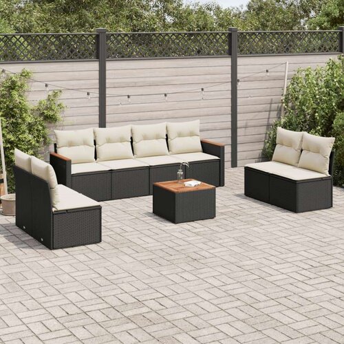  9-dijelni set vrtnih sofa s jastucima crni od poliratana Slike