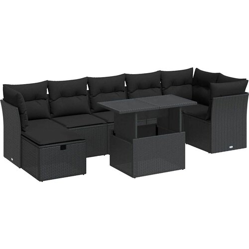Maison Chic Seti vrtnega pohi&amp;scaron;tva - Vrtna garnitura - Vrtni pohi&amp;scaron;tvo set 8-delna z blazinami črn poli ratan, (21800495) Slike