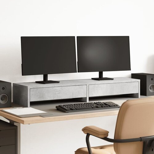 vidaXL Stalak za monitor ladicama siva boja betona 100x27x15 cm drveni Cijene
