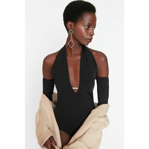 Trendyol Black Asymmetric Collar Knitted Body Cene