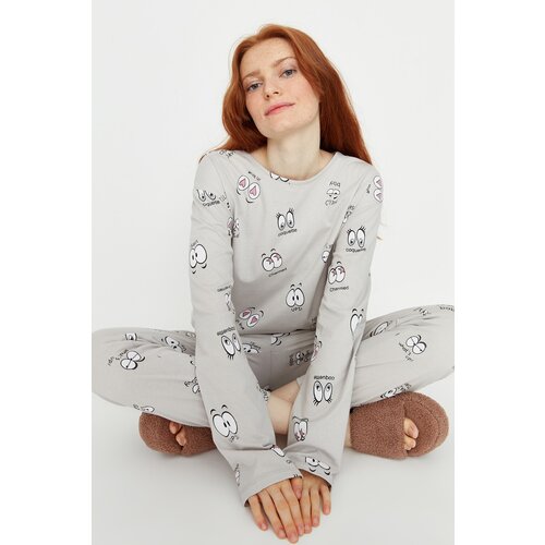 Trendyol Pajama Set - Gray - With Slogan Slike