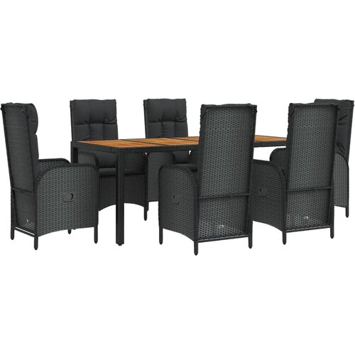  7-dijelni vrtni blagovaonski set s jastucima crni od poliratana Crna Dužina stola 190 cm Slike