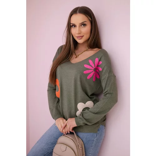 Kesi Sweater blouse with khaki floral pattern