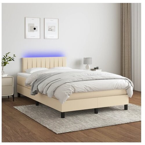  Box spring postelja z vzmetnico LED krem 120x200 cm blago Cene