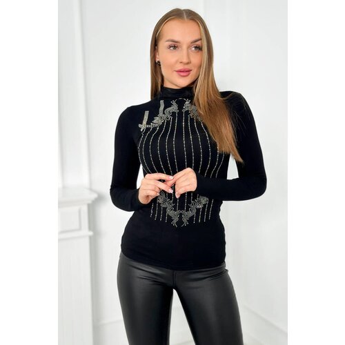 Kesi Knitted blouse with silver zirconia pattern black Cijene
