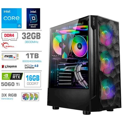 PCX gaming namizni računalnik Exton i5 14400KF/32GB/SSD 1TB/RTX 5060 Ti/-GS7-617501 Slike