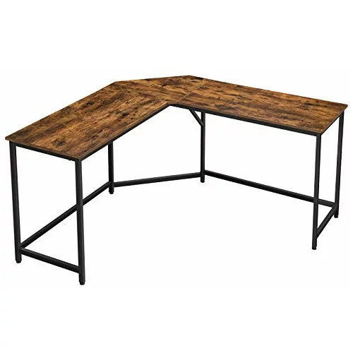 Songmics Računalniška miza v obliki črke L, kotna miza za učenje, domača pisarna, igre, prihranek prostora, enostavna montaža, industrijsko oblikovanje, rustikalno rjava in črna LWD73X, (21158016)