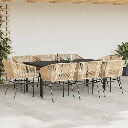  9-dijelni vrtni blagovaonski set s jastucima poliratan i staklo Smeđa 200 x 100 x 74 cm Slike