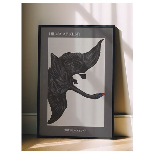 Wallxpert uramljena slika 115208, The Black Swan Hilme af Klint, crni labud u letu, 30 x 40 cm, crni ram Cene