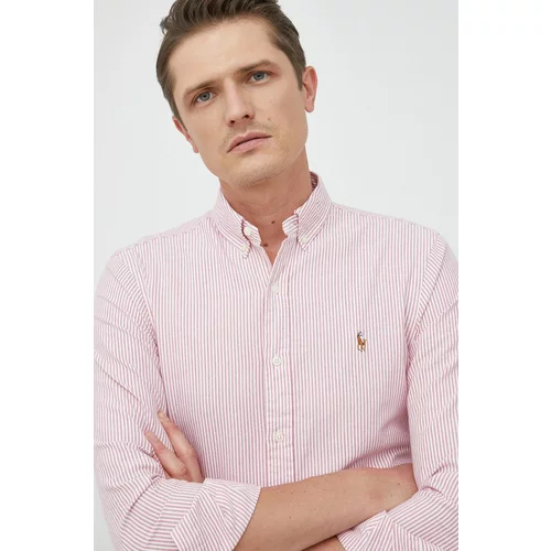 Polo Ralph Lauren Pamučna košulja za muškarce, boja: ružičasta, slim, o button-down ovratnikom