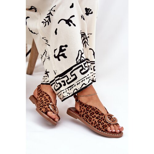 Boto Flat Sandals With Decoration Leopard Brown Haliones Cene