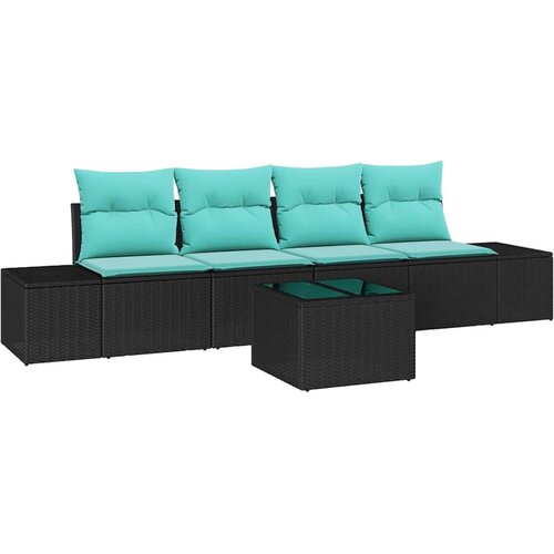vidaXL Kavčna garnitura z blazino 5 pcs Črna poli ratan, (5000153235) Cene