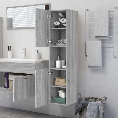 vidaXL Kopalniška omarica siva sonoma 30x30x130 cm konstruiran les Cene