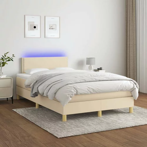  Box spring postelja z vzmetnico LED krem 120x200 cm blago, (20724149)