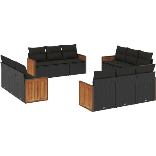  12-dijelni set vrtnih sofa od poliratana s jastucima crni Slike