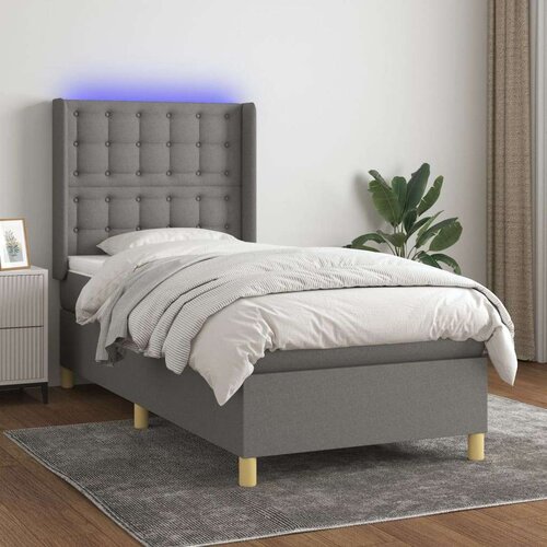  Krevet box spring s madracem LED tamnosivi 100x200 cm tkanina Slike