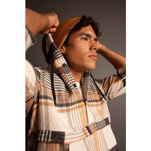 Defacto Regular Fit Hooded Plaid Long Sleeve Shirt Slike