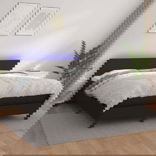  Box spring postelja z vzmetnico LED črna 140x190 cm um. usnje, (20930270) Slike