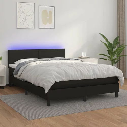  Box spring postelja z vzmetnico LED črna 140x190 cm um. usnje, (20930270)