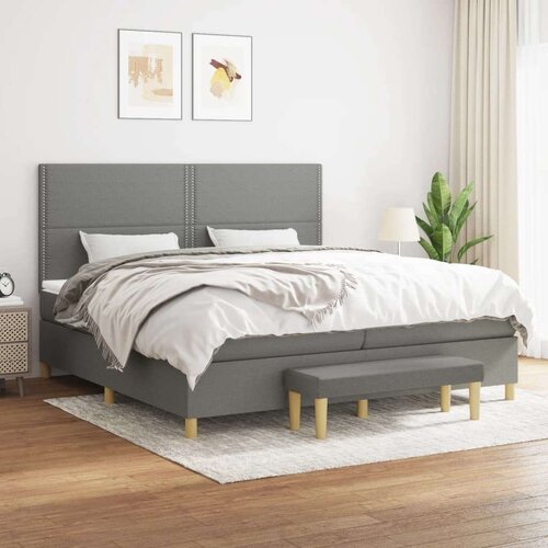  Box spring postelja z vzmetnico temno siva 200x200 cm blago, (20723888) Slike