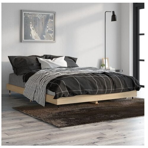 VidaXL Posteljni okvir sonoma hrast 135x190 cm inzenirski le Slike