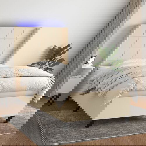 The Living Store Box spring postelja z vzmetnico LED krem 80x200 cm blago - Box Spring Postelja, (21503555) Slike