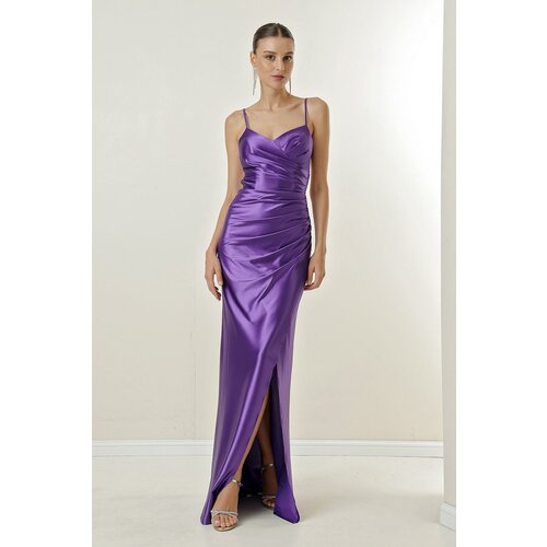 By Saygı Long Lined Satin Dress with Rope Straps and Ties at the Back. Slike