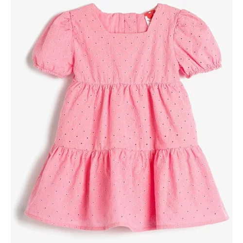 Koton Baby Girl Embroidered Balloon Sleeve Square Collar Scalloped Dress 3smg80029aw
