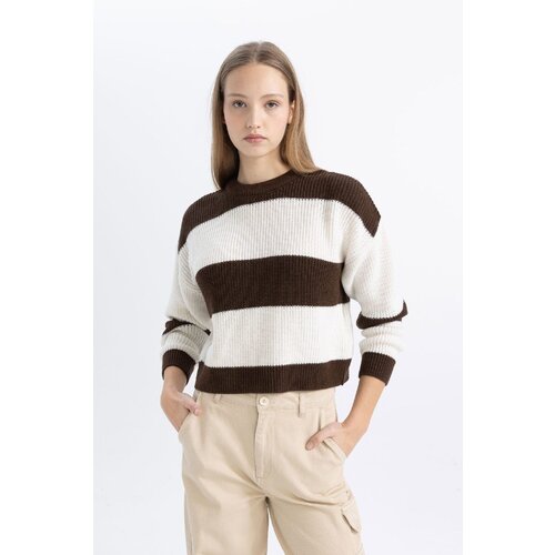 Defacto Coool Oversize Fit Crew Neck Striped Knit Sweater Cene