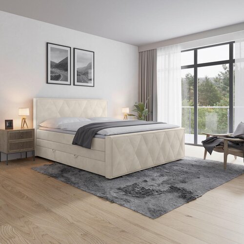 MID.YOU postelja boxspring 180 cm x 200 cm , kovina, umetna masa, tekstil, karton, leseni material bela Cene
