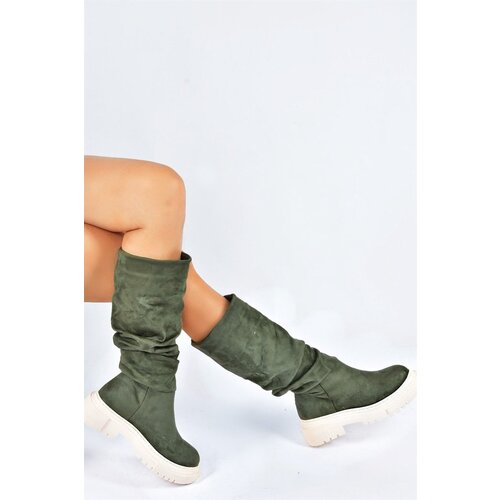Fox Shoes Women&amp;#039;s Green Suede Gathered Daily Boots Slike